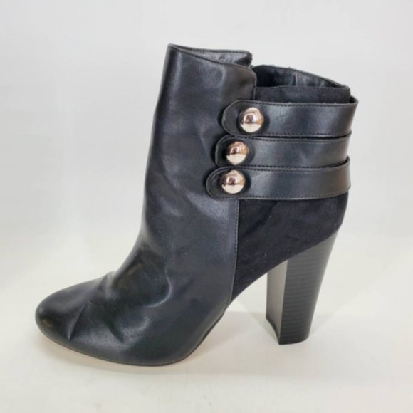Express Womens Ankle Boots Booties Black Block Heels Studded Side Zipper 10 - Picture 1 of 10